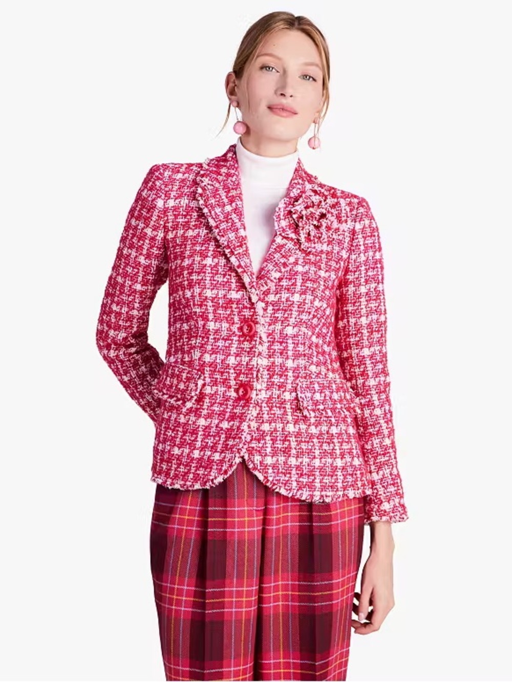 kate spade Pink and White Tweed Blazer Jacket